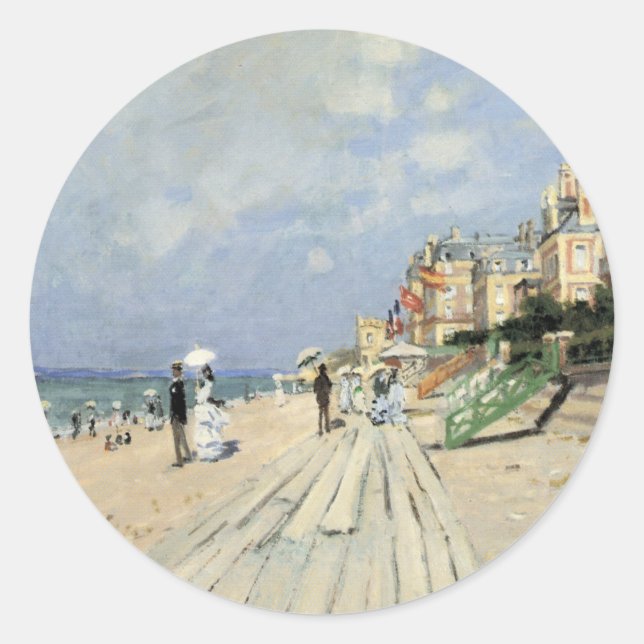 Pegatina Redonda El paseo marítimo de Trouville por Claude Monet (Anverso)