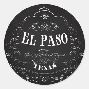 Pegatina Redonda El Paso, Tejas - la ciudad con una leyenda