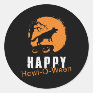 Pegatina Redonda El pastor alemán Happy Howl-O-Ween Vintage Funny