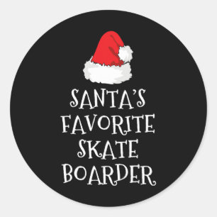 Pegatina Redonda El patinador favorito de Santa divertido Skate de
