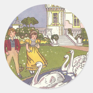 Pegatina Redonda El Patito Feo, Cuento de Hadas Vintage de Hauman