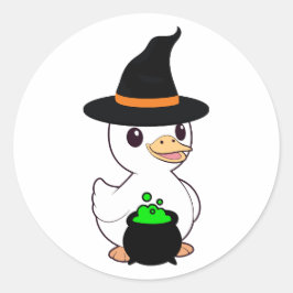 Pegatina Redonda El pato gracioso es una bruja