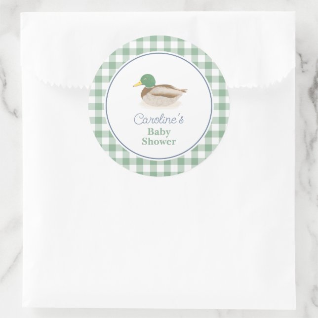 Pegatina Redonda El pato mallard busca el favor de Baby Shower (Bolso)