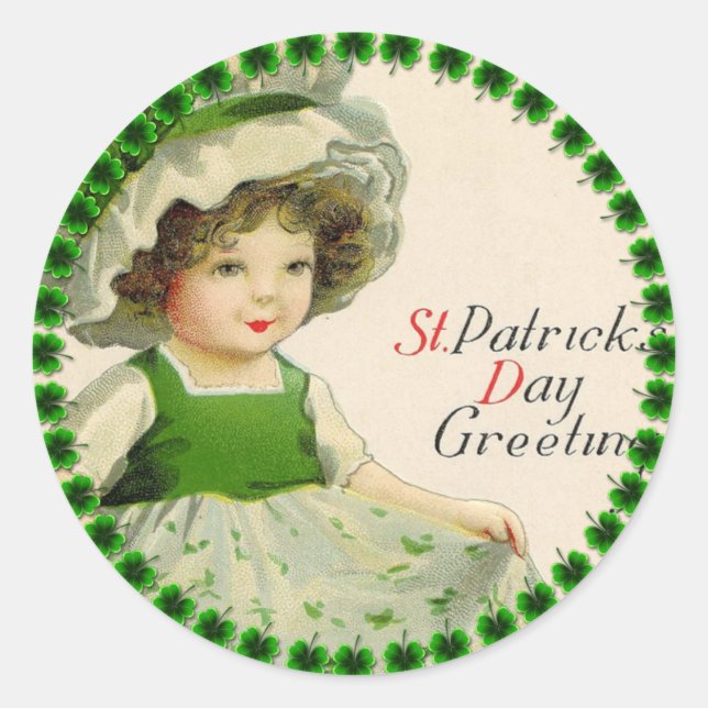 Pegatina Redonda El pequeño Chica irlandés del Día de San Patricio (Anverso)
