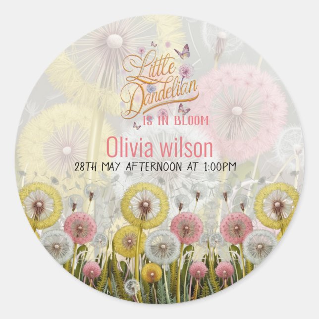 Pegatina Redonda El pequeño dandelia está en la ducha de bebé en fl (Anverso)