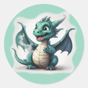Pegatina Redonda El Pequeño Dragón Mágico