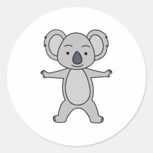 Pegatina Redonda El Pequeño Koala Con Una Sonrisa De Pie