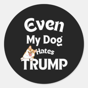 Pegatina Redonda El perro ama a los tíos anti Trump odia a Donald