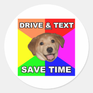 Pegatina Redonda El perro consejero dice: Drive & Text