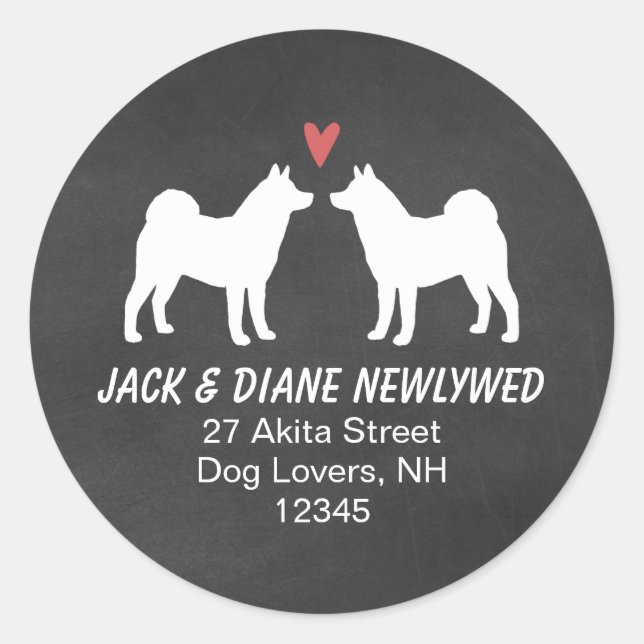 Pegatina Redonda El perro de Akita siluetea el remite (Anverso)
