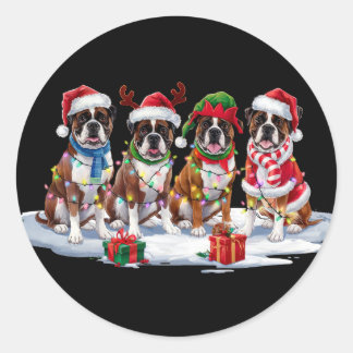 Pegatina Redonda El perro de boxeo Santa hat antea luces de elfo Na