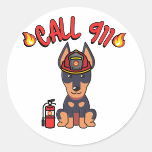 Pegatina Redonda El perro de Funny Guard es un bombero