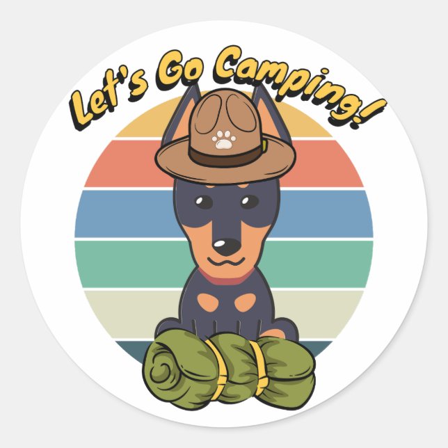 Pegatina Redonda El perro de la Guardia Divertida quiere ir de camp (Anverso)
