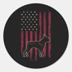 Pegatina Redonda El Perro Del Terrier De Boston Ama La Bandera Esta