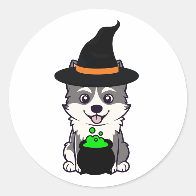 Pegatina Redonda El perro gracioso es una bruja (Anverso)