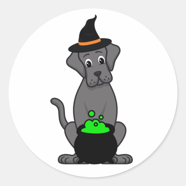 Pegatina Redonda El perro grande gracioso es una bruja (Anverso)