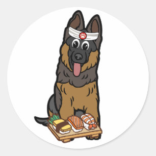 Pegatina Redonda El perro guardián gracioso es un chef de sushi