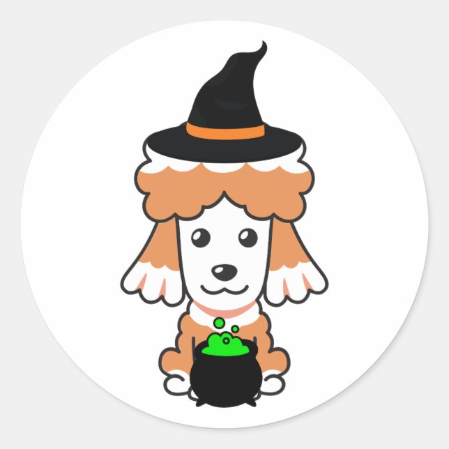 Pegatina Redonda El perro marrón gracioso es una bruja. (Anverso)