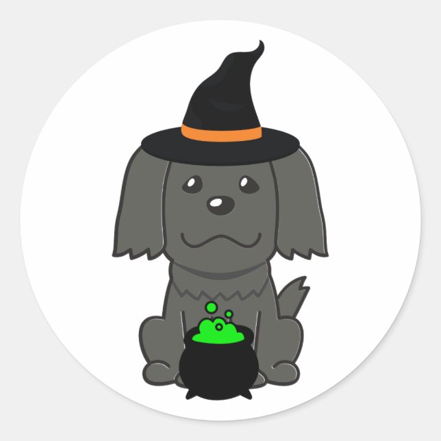 Pegatina Redonda El perro negro gracioso es una bruja. (Anverso)