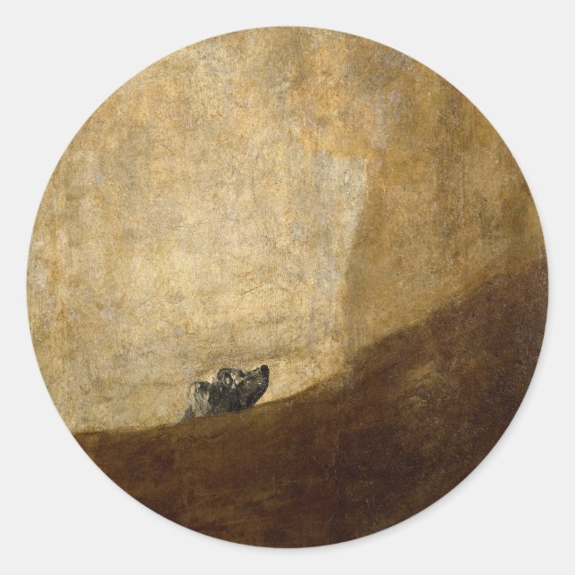 Pegatina Redonda El perro (pinturas negras) de Francisco Goya 1820 (Anverso)