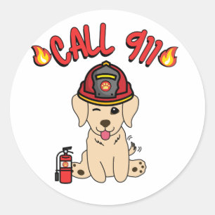 Pegatina Redonda El perro que recupera dinero es un bombero