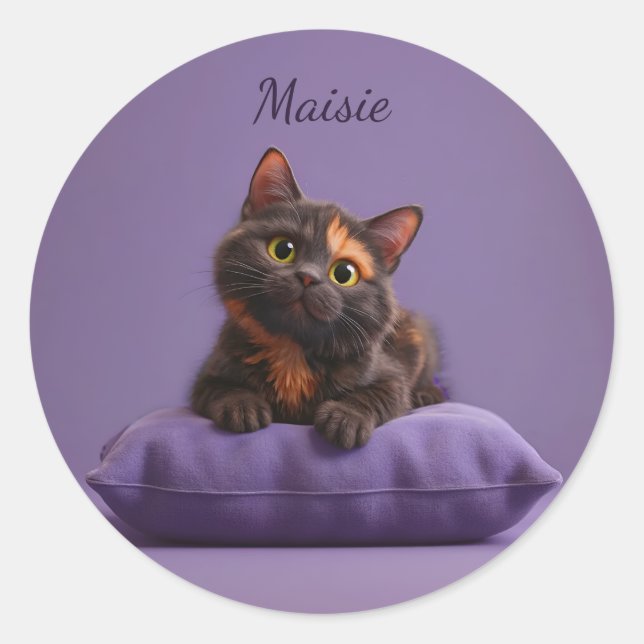 Pegatina Redonda El Personalizado lindo Tortoiseshell Kitten en un  (Anverso)