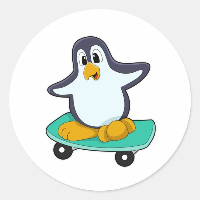 Pegatina Redonda El pingüino como patinador en el Skateboard (Anverso)