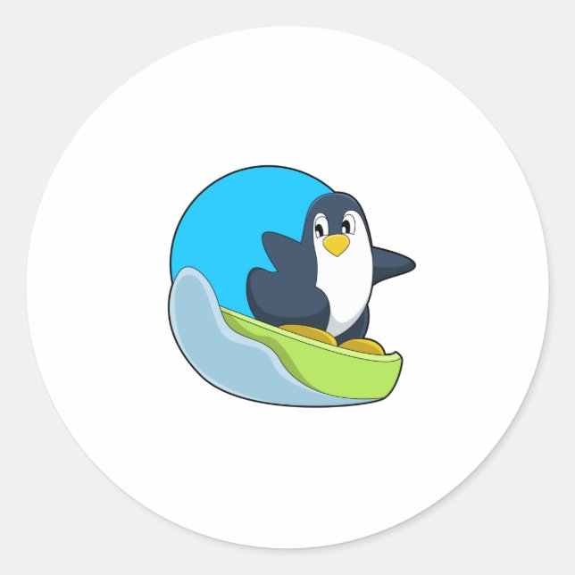 Pegatina Redonda El pingüino como snowboard con Sonowboard.PNG (Anverso)