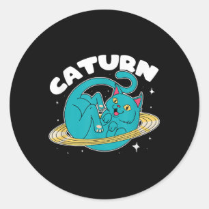 Pegatina Redonda El planeta gato astronauta Saturno Astronomía de l