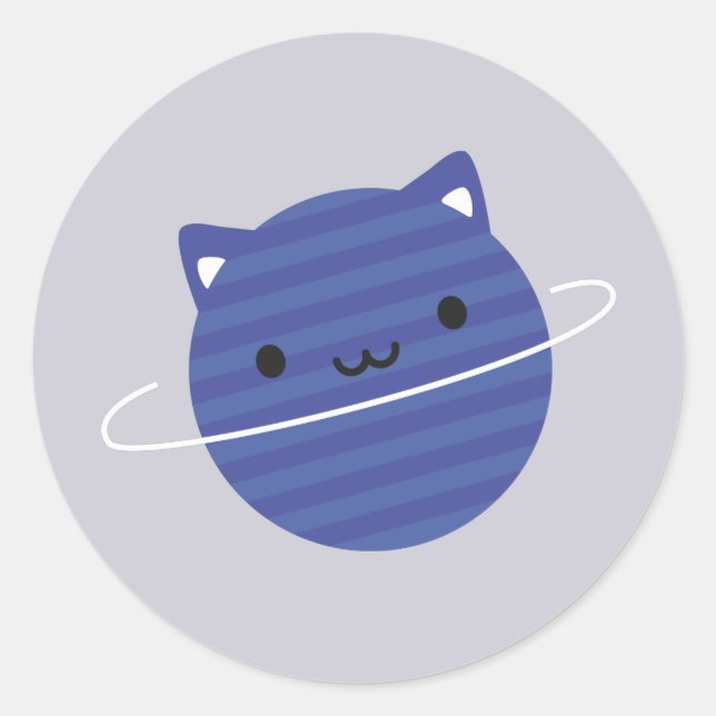 Pegatina Redonda El planeta gato Kawaii en el espacio (Anverso)