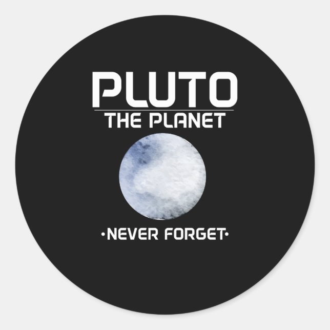 Pegatina Redonda El planeta Plutón (2016) nunca se olvida (Anverso)
