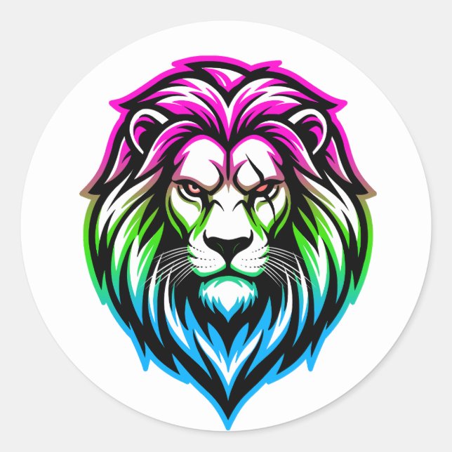 Pegatina Redonda El Poderoso León - 'Multi-Frente' Polysoberano (Anverso)