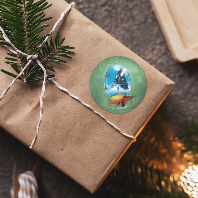 Pegatina Redonda El Polar Express | Llegada en tren con marcos de v (Subido por el creador)