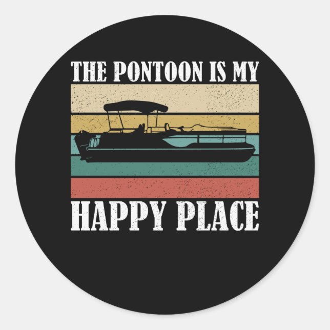 Pegatina Redonda El Pontón Es Mi Lugar Feliz Retro En Barco (Anverso)