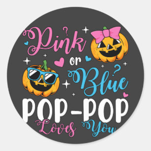 Pegatina Redonda El Pop-Pop Rosa O Azul Te Ama Calabaza Bebé