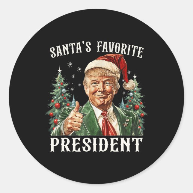Pegatina Redonda El presidente favorito de Santa Claus, Funny Trump (Anverso)