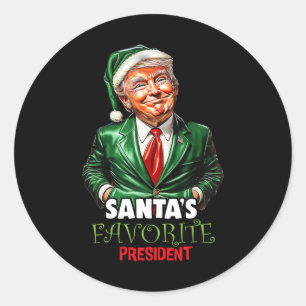 Pegatina Redonda El presidente favorito de Santa Claus, Funny Trump