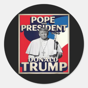 Pegatina Redonda El Presidente Retro Donald Trump Y El Vago Católic