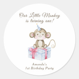 Pegatina Redonda El primer cumpleaños de nuestro pequeño mono 