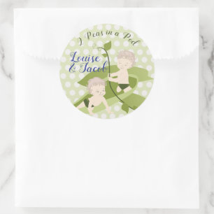 Pegatina Redonda El primer cumpleaños o Baby Shower del niño gemelo