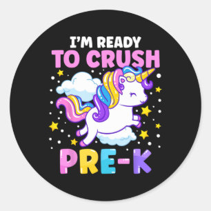 Pegatina Redonda El primer día de la escuela preescolar estoy listo