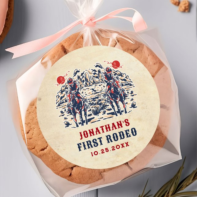 Pegatina Redonda El primer rodeo del primer cumpleaños del desierto (Subido por el creador)