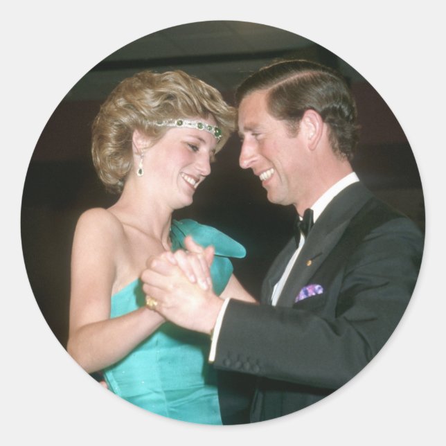 Pegatina Redonda El príncipe y la princesa de Gales Australia (Anverso)