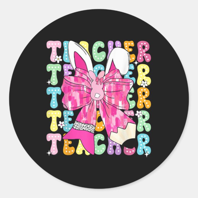 Pegatina Redonda El profesor Coquette Bow Bunny Ears Rabbit Easter  (Anverso)