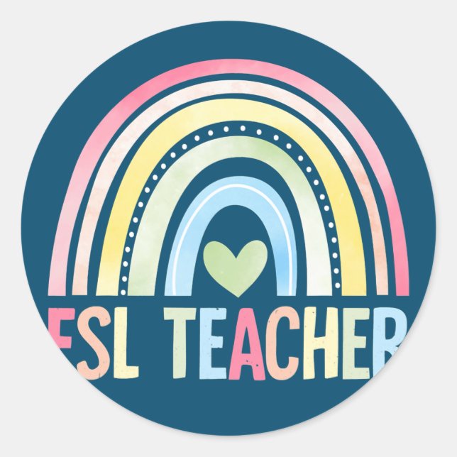 Pegatina Redonda El profesor ESL Rainbow vuelve al equipo escolar E (Anverso)