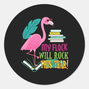 Pegatina Redonda El profesor Flamingo My Flock sacudirá el primer d
