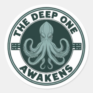 Pegatina Redonda El profundo despierta Pulpo Cthulhu Vintage