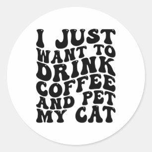 Pegatina Redonda El propietario del gato Coffee Lover Funny