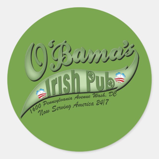 Pegatina Redonda El pub irlandés de O'bama (Anverso)