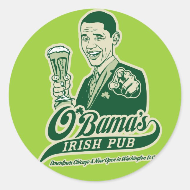 Pegatina Redonda El pub irlandés de Obama (Anverso)